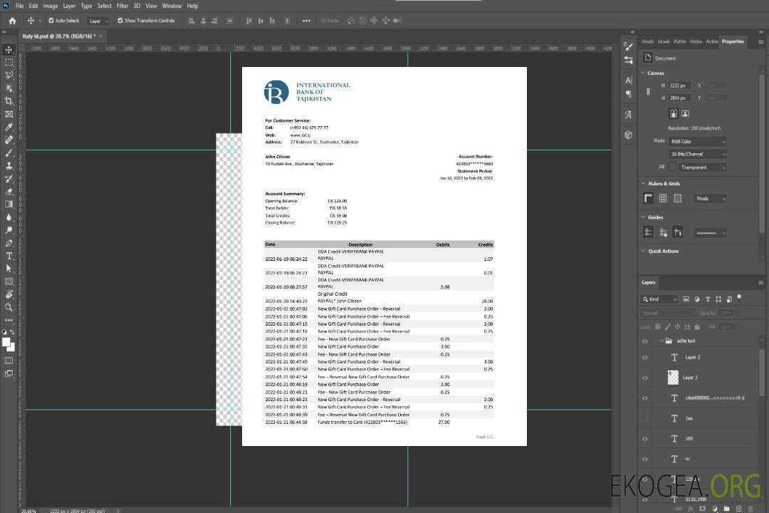Relevé bancaire ITB du Tadjikistan xls template
